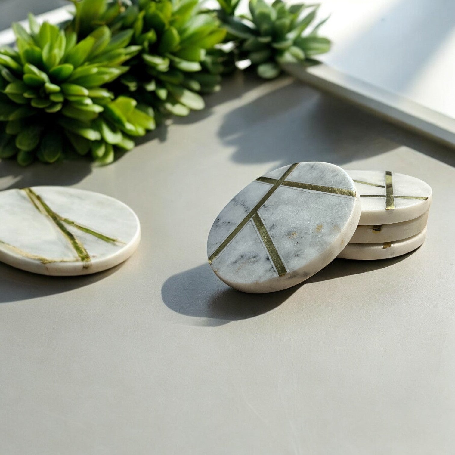 Marble and Brass Inlay Coasters